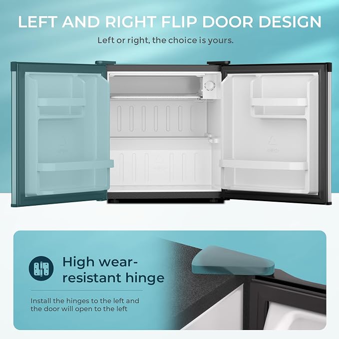 EUHOMY 1.7 Cu.Ft Mini Fridge, Reversible Single Door Compact Refrigerator, Energy Saving, Adjustable Thermostat, Mini Fridge for Bedroom, Office, Dorm, Silver