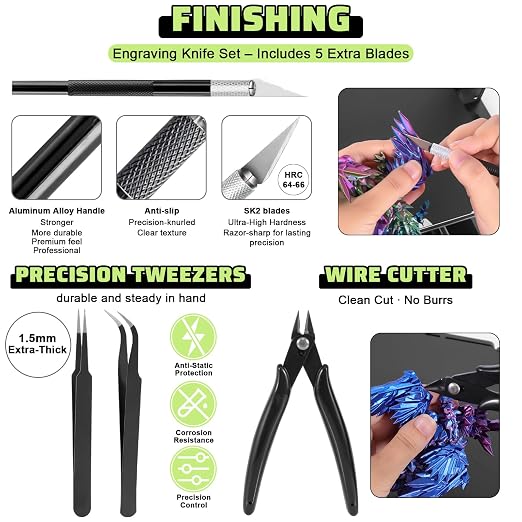 3D Printer Tools Kit, Removal Scrapers, Finishing Tools, 5 Types of Files