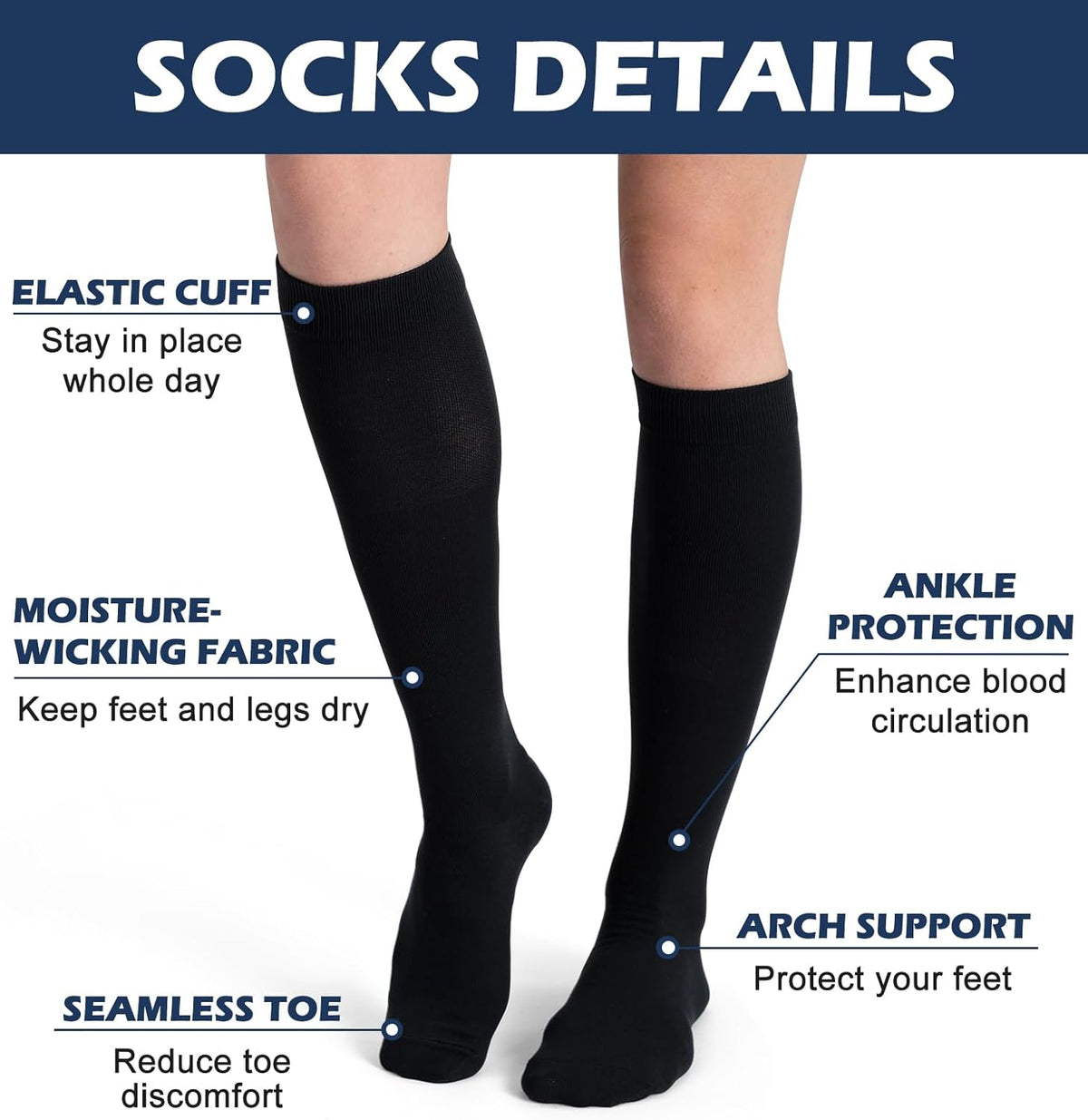 Skiennix Compression Socks - 20-30 mmHg Knee High Support for Athletic & Daily Wear | 3 Pairs