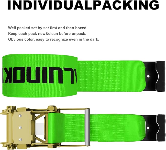 4Pack 4 inch 30ft Ratchet Straps Heavy Duty with Flat Hook for Flatbed Trailer Winch Strap 4 inch Flatbed Straps Green