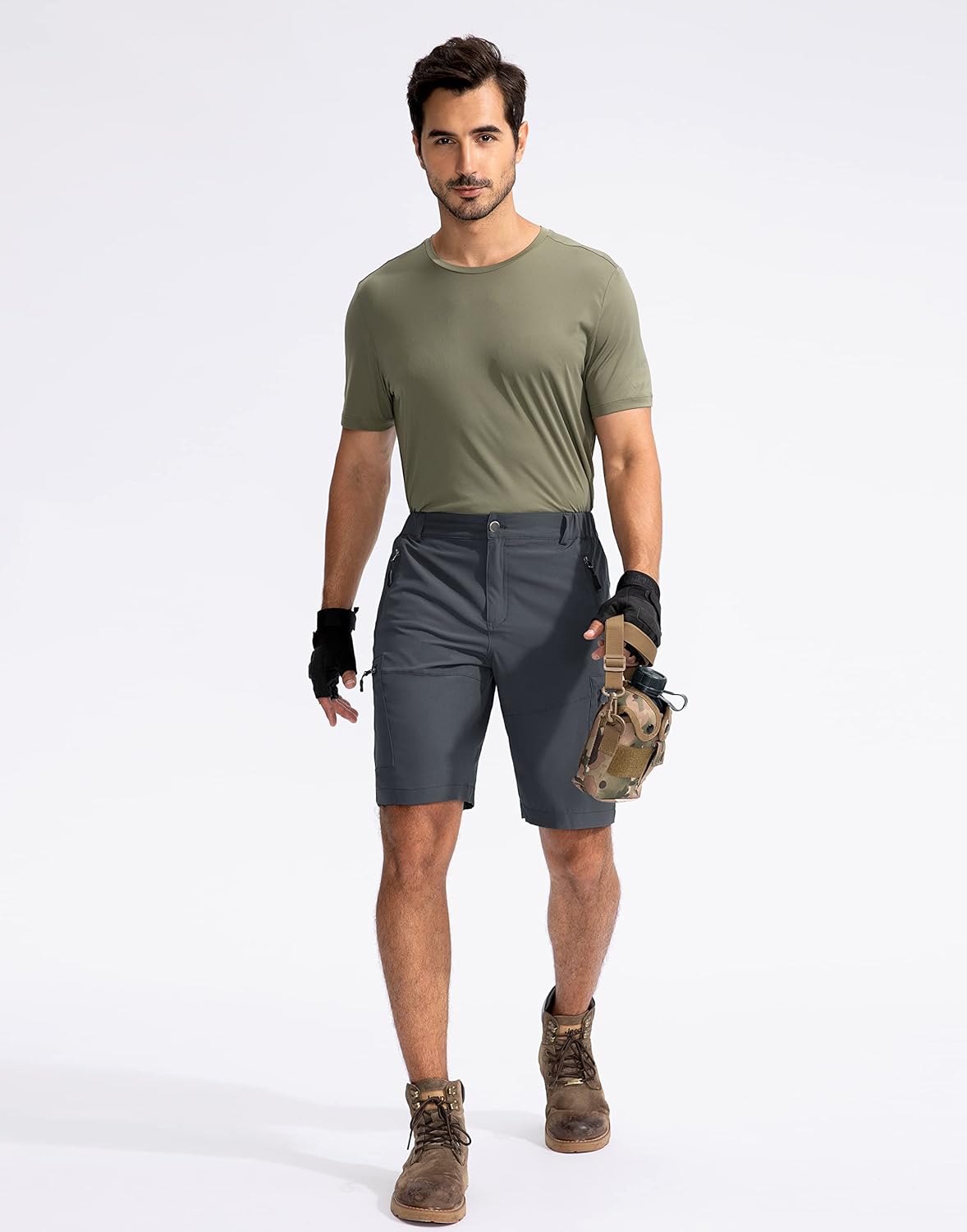 Pudolla Men's Hiking Cargo Shorts - Lightweight Outdoor Shorts with 5 Zipper Pockets | Available in 9"/7"/11" Sizes