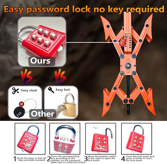Camper X-Shaped Wheel Chock Stabilizer, 2 Sets RV Stabilizer Wheel Chock Scissor, X Chocks Wheel Stabilizer for Travel Trailer Tires Allow Drill Adjust with Hex Socket, Tool Kit and Password Locks-Red