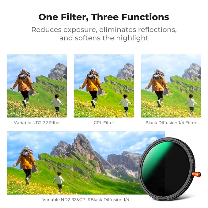 K&F CONCEPT 62mm Black Diffusion Mist Effect 1/4 & Variable ND2-32 & Circular