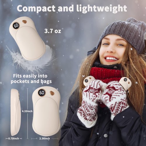 HONEYYEAR Hand Warmers Rechargeable 2 Pack, 10000mAh Electric Hand Warmers, Reusable Portable Pocket Heater, LED Display & 3 Levels, Gifts for Christmas, Outdoor, Golf, Travel, Hunting, Camping