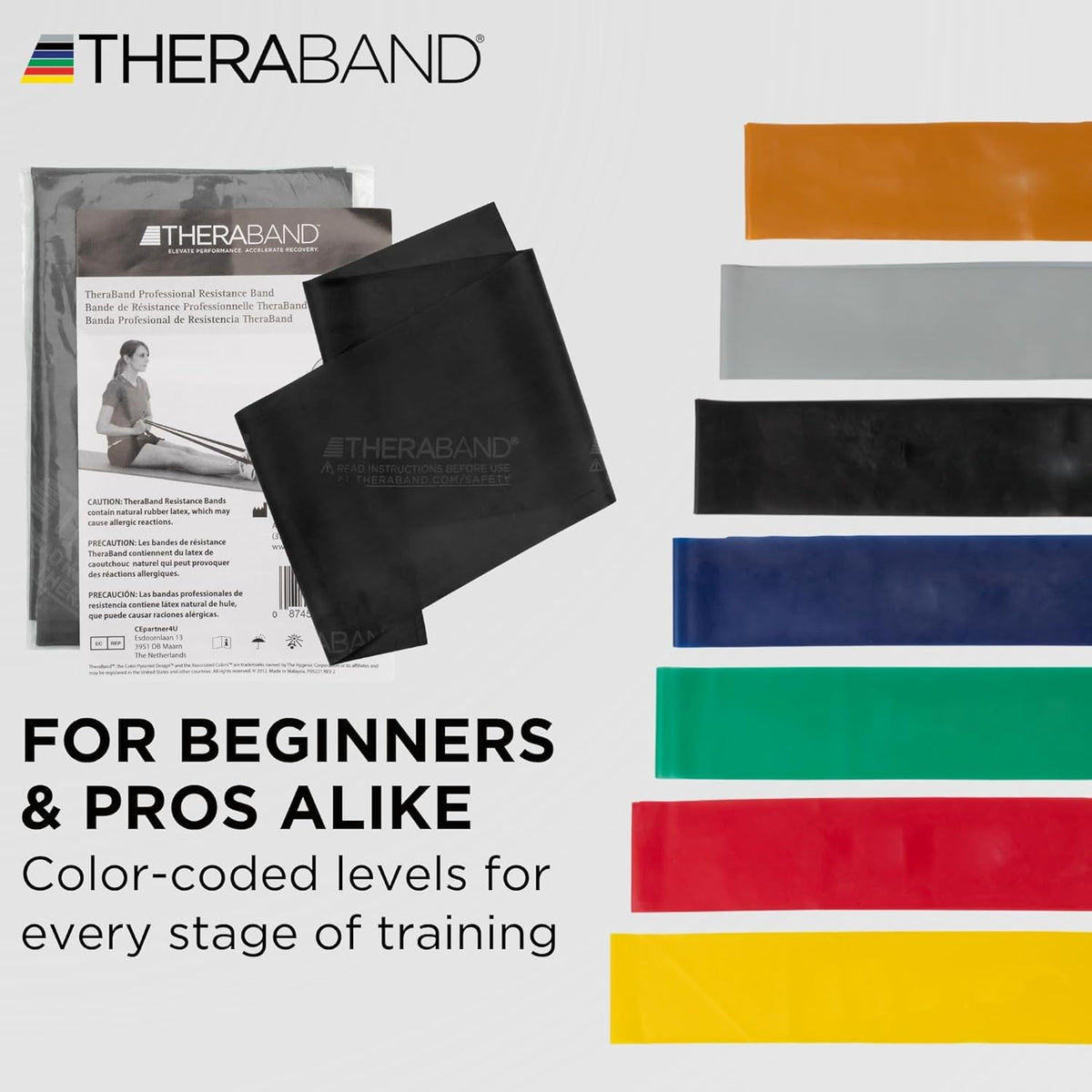 TheraBand Professional Latex Resistance Bands - 6 Ft Heavy Elastic Band for Exercise & Therapy | Black