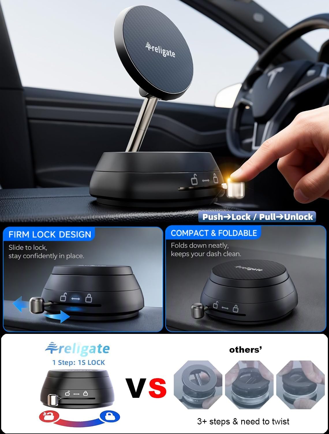MagSafe Car Mount – Vacuum Suction Cup Phone Holder with Strong Magnet for Dashboard, Windshield, Desk & Gym, Magnetic Phone Mount for iPhone 17/16/15/14 Pro Max (Includes Metal Ring)