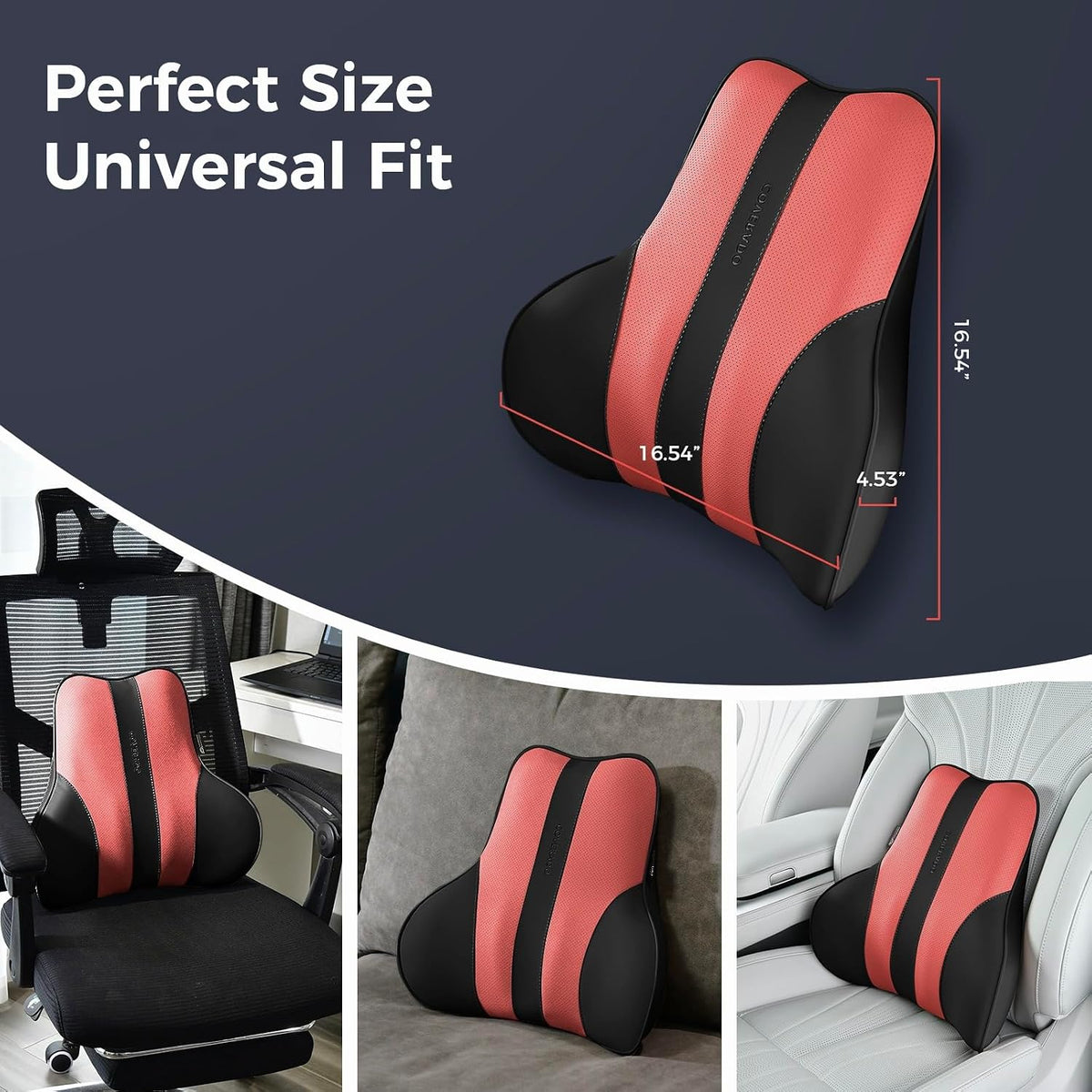 Coverado Lumbar Support Pillow for Car, Ergonomic Memory Foam Back Pillow for Office Chair, Back Cushion for Back Pain Relief, PU Leather Car Lumbar Support for Driving Seat