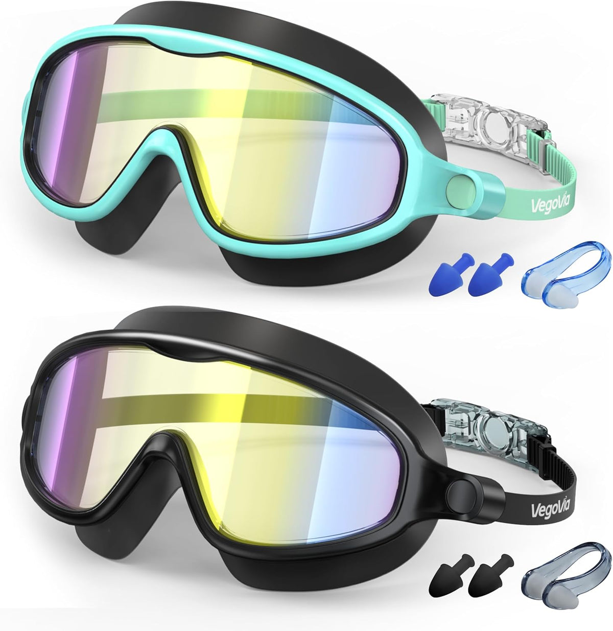 VegoVia Kids Swim Goggles - Anti-Fog UV Protection | Wide View, 2 Pack for Ages 3-15