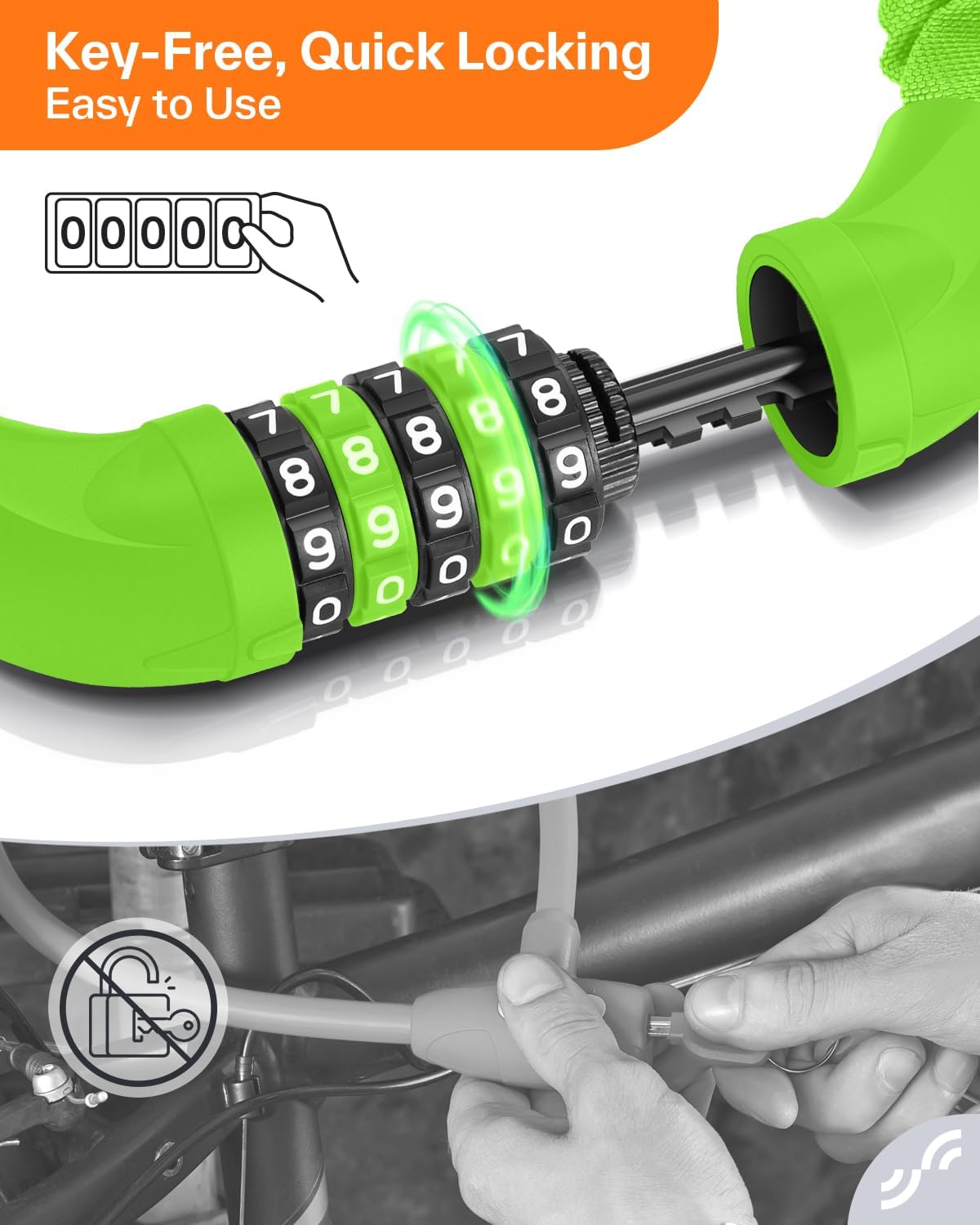 Sportneer Bike Lock - High Security 5-Digit Combination Chain Lock | Heavy Duty Keyless Design - 3.2/3.6/4ft