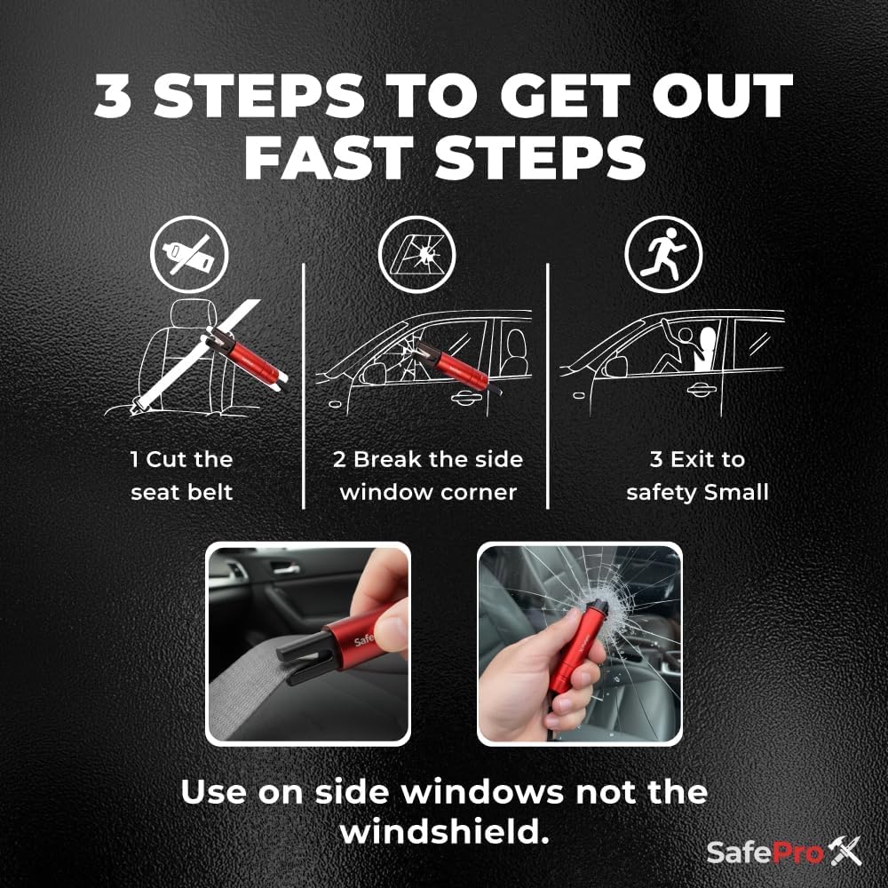 SafeProX 2 in 1 Emergency Escape Tool, Life Saving Car Window Breaker & Seatbelt Cutter - Car Window Hammer for Quick Accident Aid & Safety on The Go with Seat Belt Cutter. (Pack of 2)