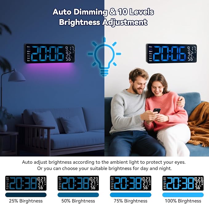Digital Wall Clock Large Display, 17.3" Digital Clock