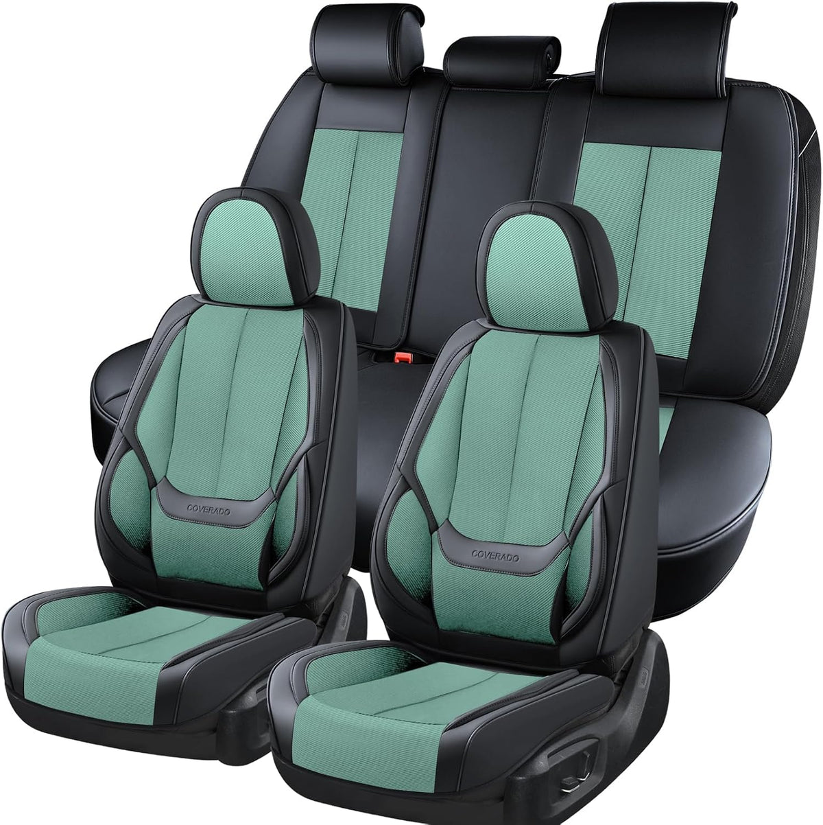 Coverado Seat Covers Full Set, Car Seat Covers Front Seat and Back Seat, Fabric&Leather Car Seat Protectors, Universal Seat Covers for Cars, Compatible with Most Cars, Green