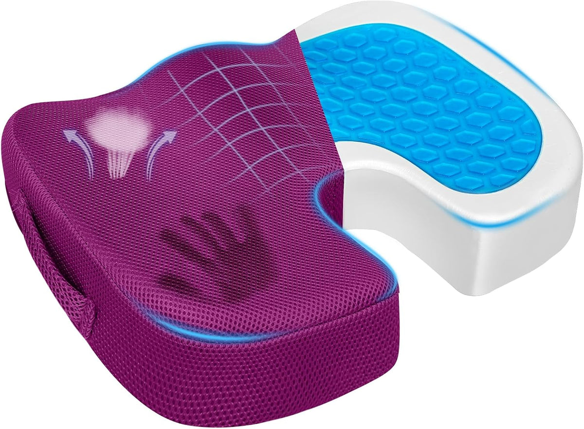 Season Guard Tailbone Pain Relief Office Chair Seat Cushion, Memory Foam Gel Seat Cushion for Sciatica Pain Relief with Washable Cover, Butt Cushion for Long Sitting, Mesh, Pink