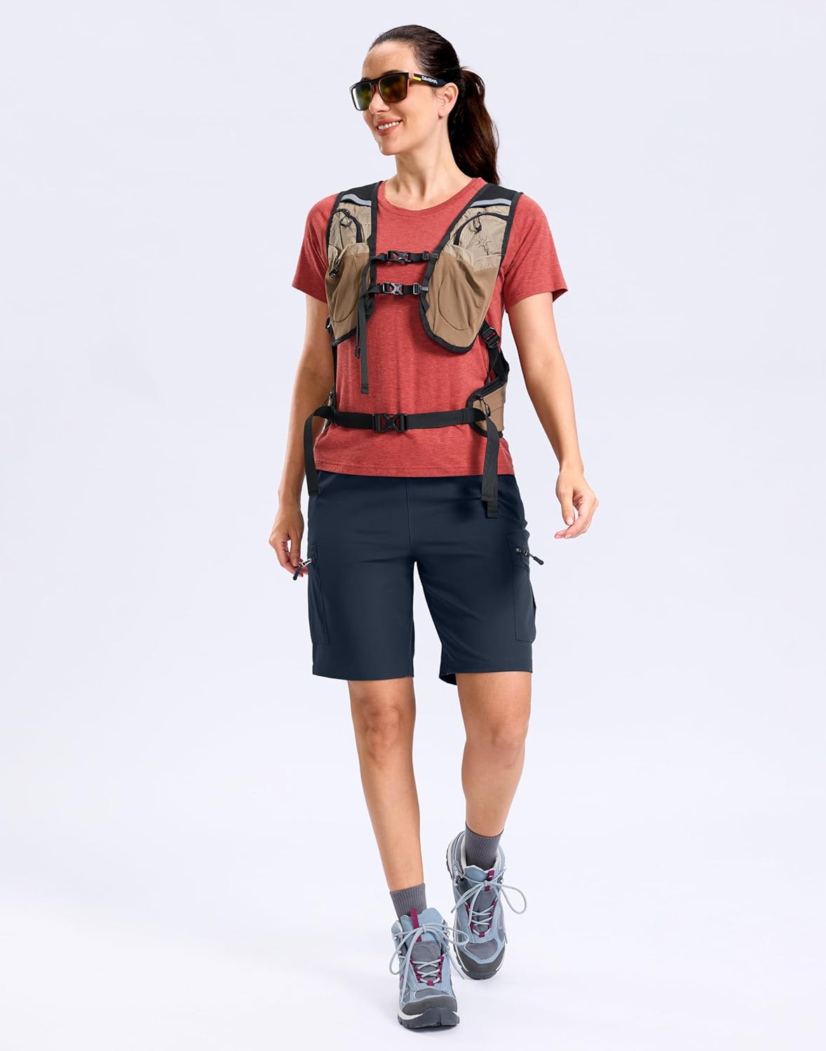 SANTINY Women's Lightweight Hiking Cargo Shorts - Quick Dry with 5 Zipper Pockets | 7"/9" Sizes