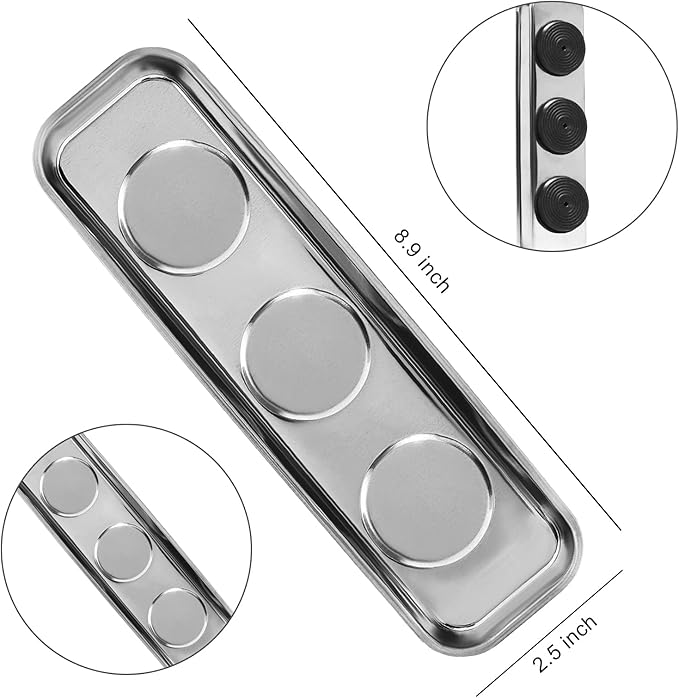 Magnetic Parts Tray 3pc,for Socket Screw Nuts Bolts Metal Parts,Extra Strong Magnet,Thickened Tray,Stainless Steel