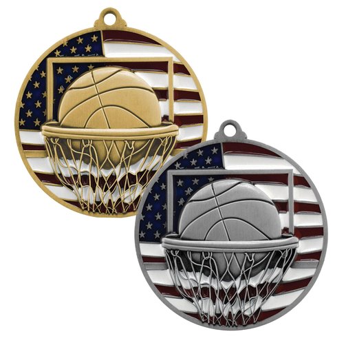 Decade Awards Patriotic Basketball Medal, Gold - 1st Place Basketball Medal with Stars and Stripes Neck Ribbon (2.75 Inch Wide)