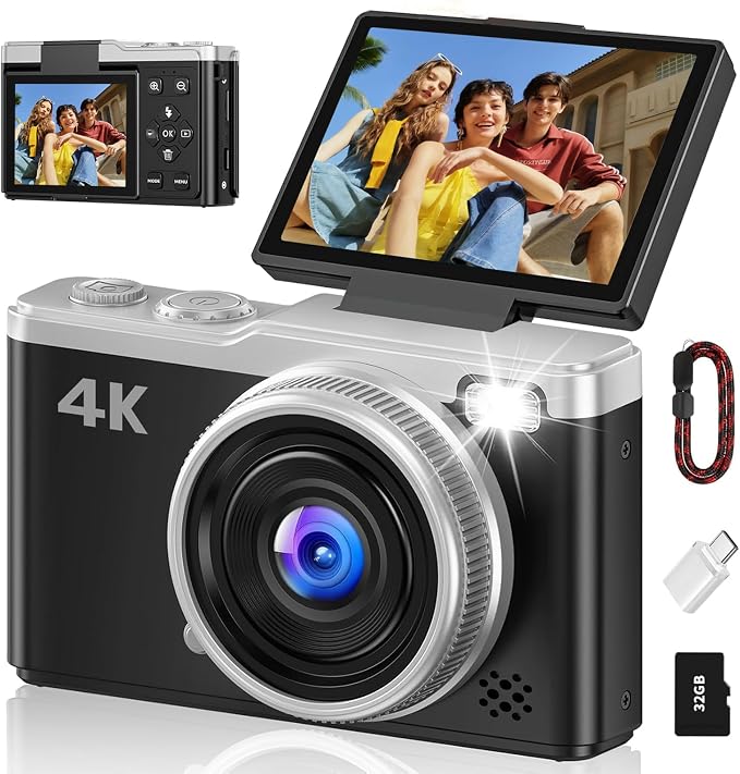 4K Digital Camera for Photography, 64MP Point and Shoot Digital Cameras