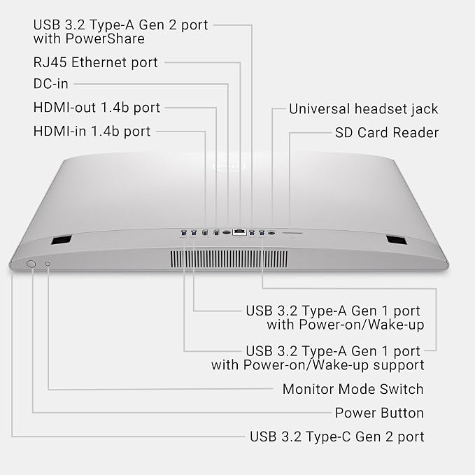 Dell 23.8" All-in-One Desktop, FHD, Intel Core 3 100U, Windows 11 Home | Intel Graphics, 512GB SSD, 8GB, Wi‑Fi 6E, Bluetooth, Keyboard & Mouse, Dolby Atmos Speakers, EC24250