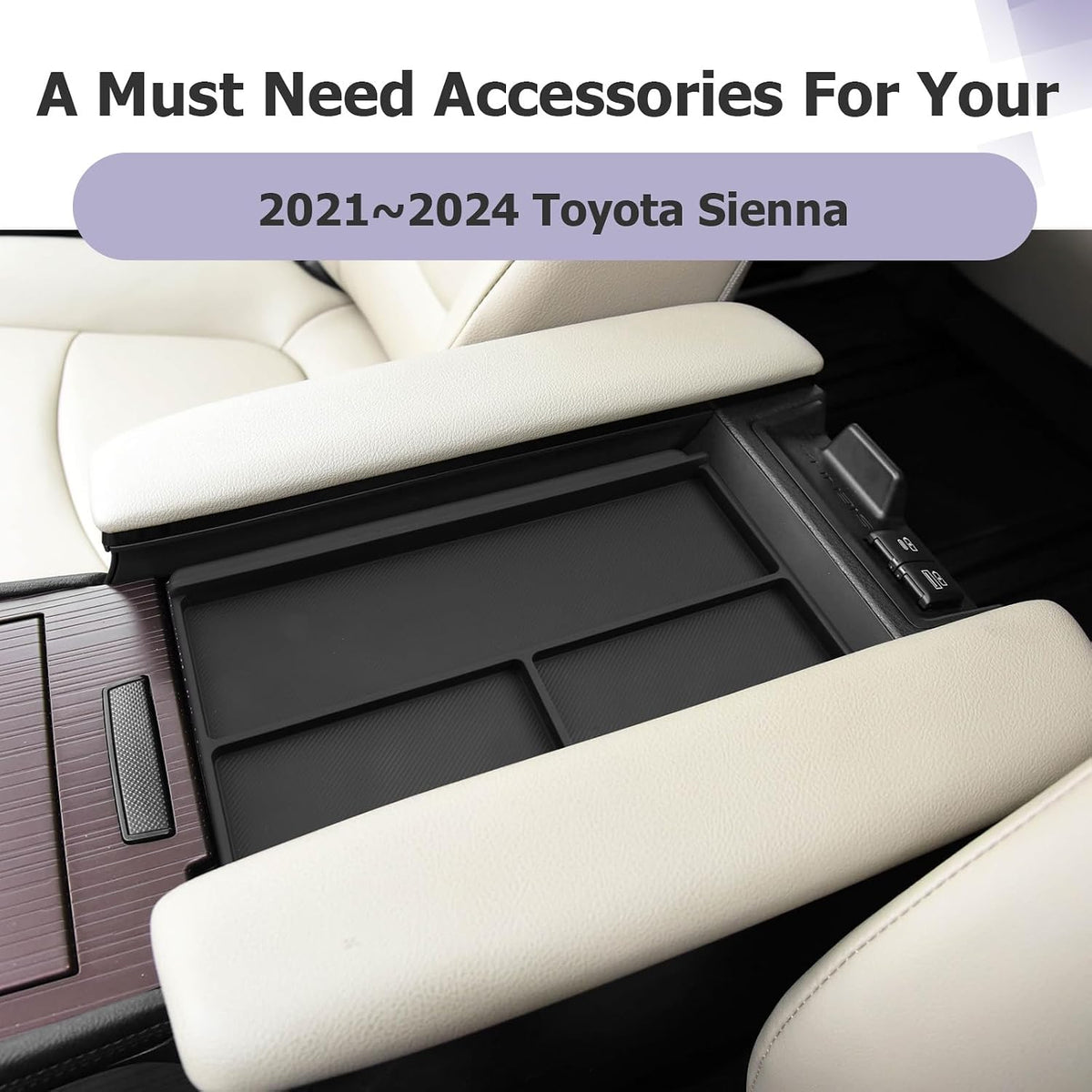 LUWU Center Console Organizer Tray Compatible with 2021 2022 2023 2024 2025 2026 Toyota Sienna Accessories Armrest Storage Pad Anti-Slip Armrest Lid for 2025 2026 Sienna Accessories(Not for Cool Box)