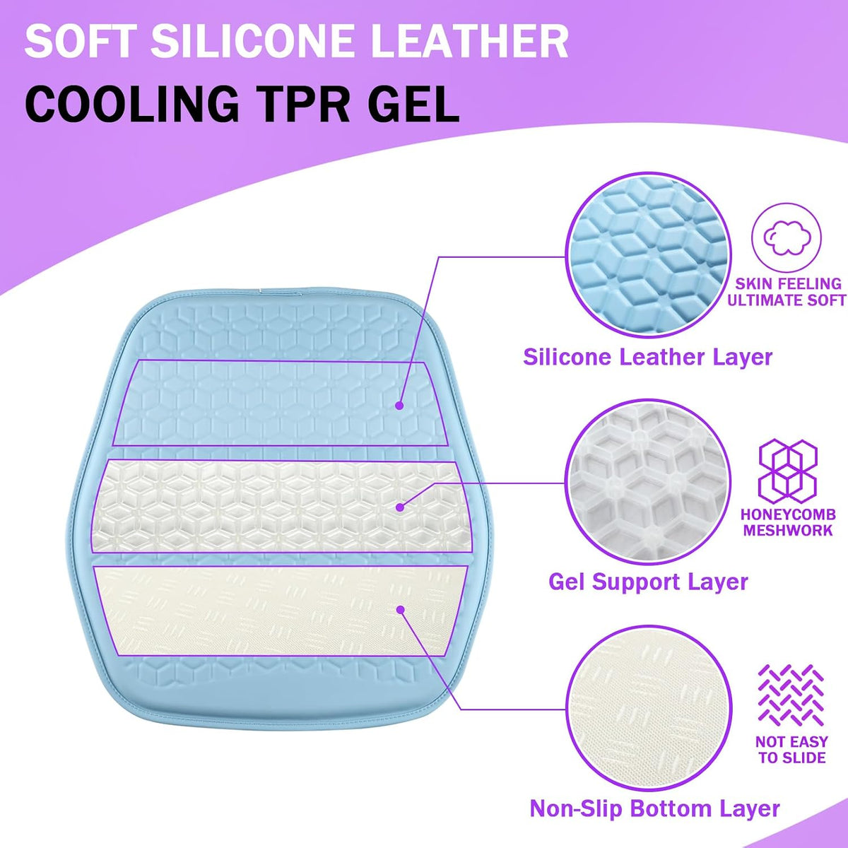 Thin Cool Gel Seat Cushion PU Leather for Car Seat Office Chair