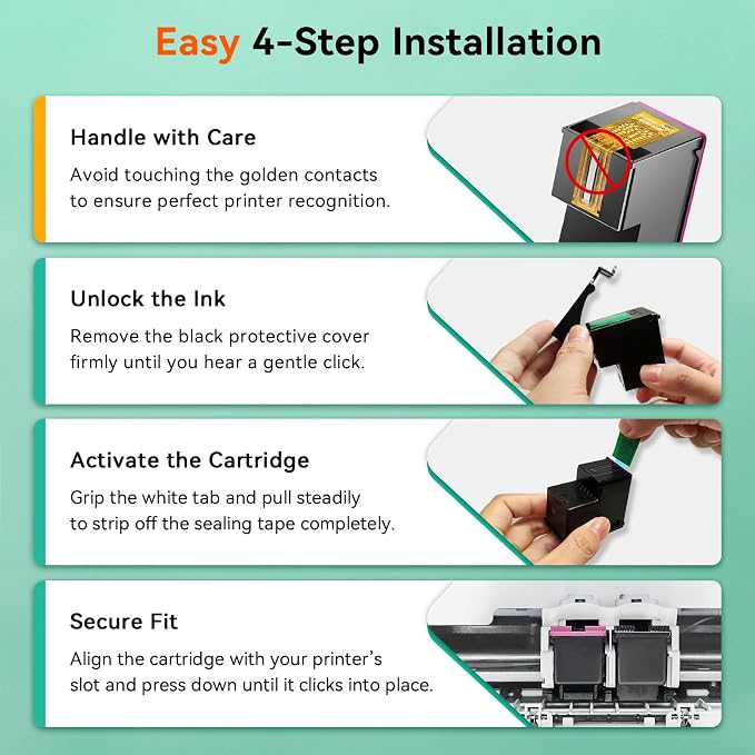 67XL Compatible for HP 67 Ink Cartridges Black Color Combo Pack Used for HP