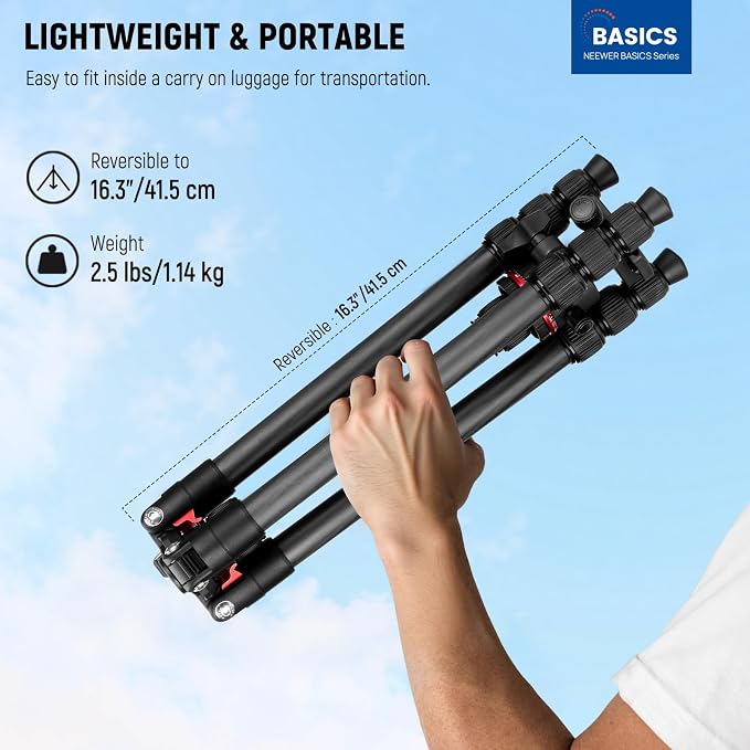 NEEWER Basics Carbon Fiber Travel Tripod, Arca Type Ball Head & Cell Phone