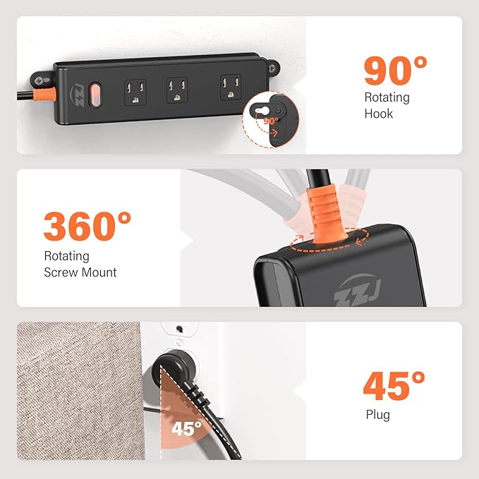 Outdoor Power Strip Weatherproof, IPX6 Waterproof Surge Protector with 3 Wide Outlets,1625W/13A Overload Protection Switch, 10FT Extension Cord, Wall Mountable for Indoor Outdoor, UL FCC Listed
