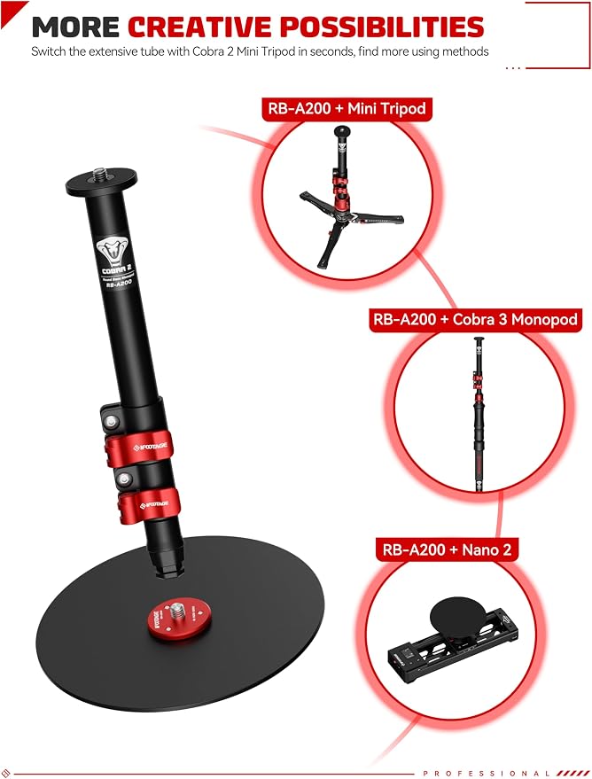 IFOOTAGE A200 Round Base Monopod, Aluminum Tabletop Small Tripod, Compatible
