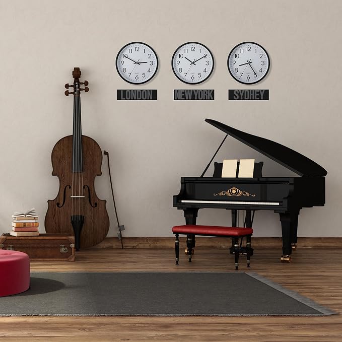 Sasylvia 3 Pcs 10 Inch Wall Clock Battery Operated Round Clock