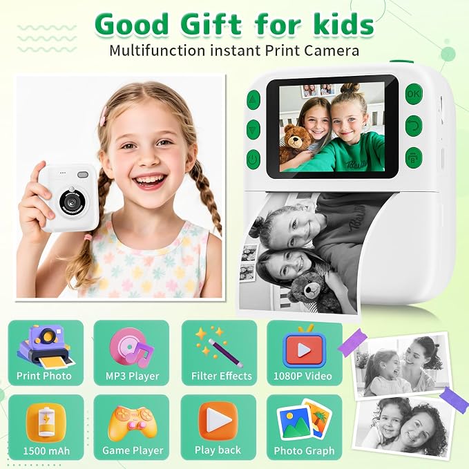 Instant Print Camera for Kids, Christmas Birthday Gifts for Girls Boys