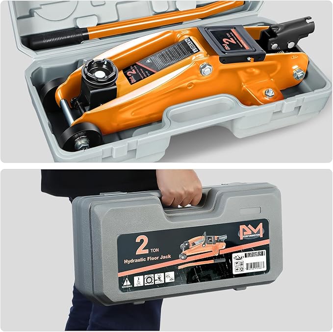 PM PERFORMOTOR Low Profile Hydraulic Trolley Service/Floor Jack, 2 Ton (4000 lbs) Capacity, Lifting Range 5.1"-13",Orange,PM-TOL-FJ20-OG