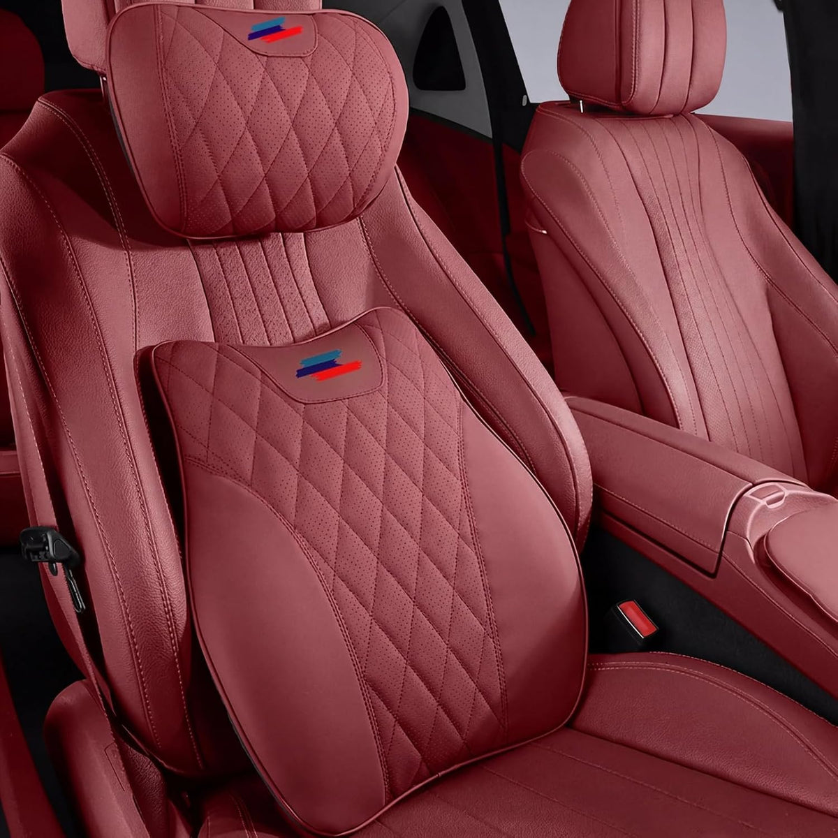 Anti-Stain Nappa Leather Car Neck Pillow with Lumbar Support for BMW