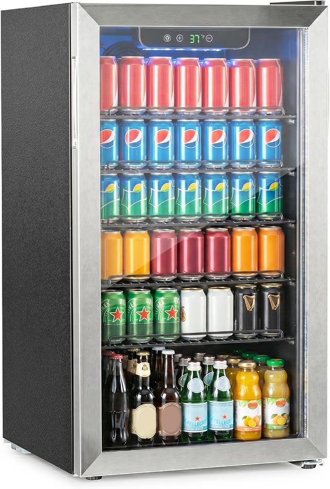 DOGHLY 3.1 Cu.ft Mini Fridge Glass Door, 126 Cans Beverage Refrigerator | Drink Fridge for Soda Beer Wine, Digital Temperature Control, Removable Shelf, Quiet Beverage Cooler for Office, Dorm, Bar
