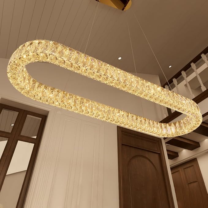 HAIXIANG Crystal 59 Inch Long Chandelier Modern Dimmable LED Chandeliers