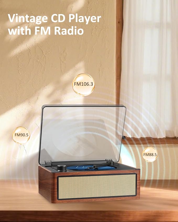G Keni Retro CD Player with Bluetooth in/Out, Portable CD Player with Dual HiFi