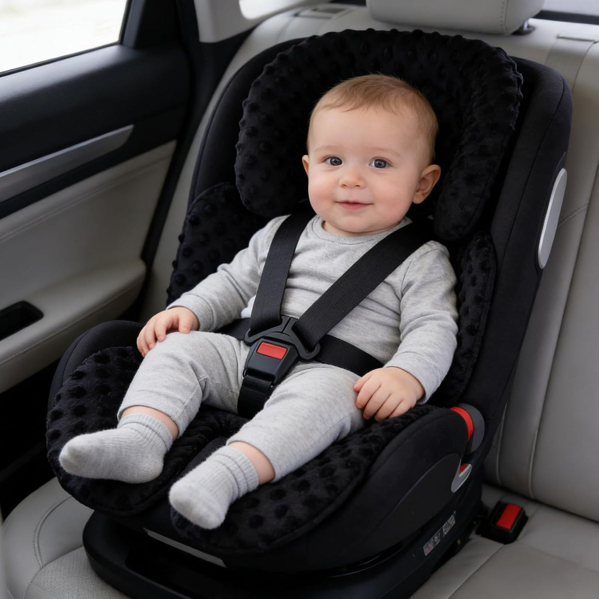 KAKIBLIN Infant Car Seat Insert, Baby Carseat Head & Body Support for Newborn, 2-in-1 Reversible Baby Car Seat Cushion, Soft Stroller Cushion Insert for Car Seats, Bouncer, Strollers, Swing (Black)