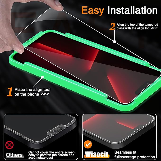 Wiaocit 3 Pack Tempered Glass Screen Protector