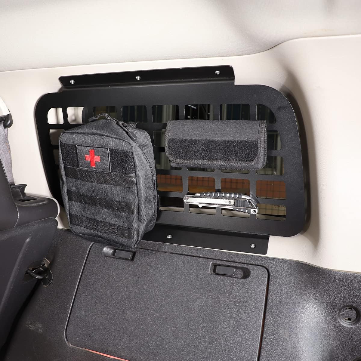 Rear Window Molle Panel for Hummer H3 2005-2009 Modular Storage Panel System Rear Window Storage Panel Kit Rear Trunk Side Window Shelf Debris Rack Trunk Storage Panel Interior Luggage Storage Carrie