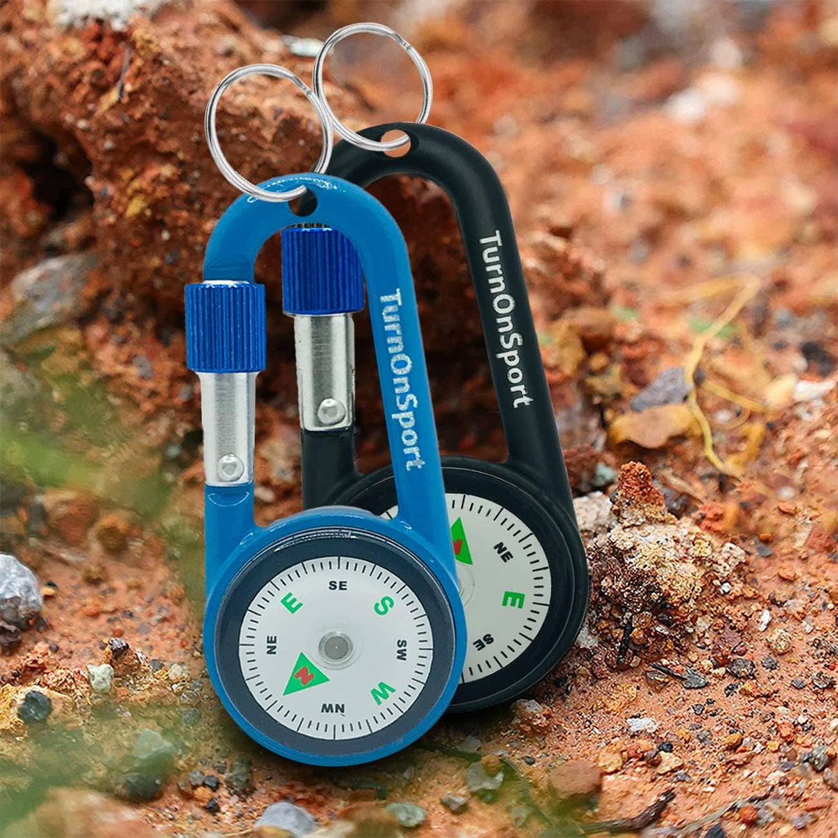 Skiennix Compact Compass Keychain - 2 Pack Magnetic Clip-On for Hiking & Camping | Twist Lock Design