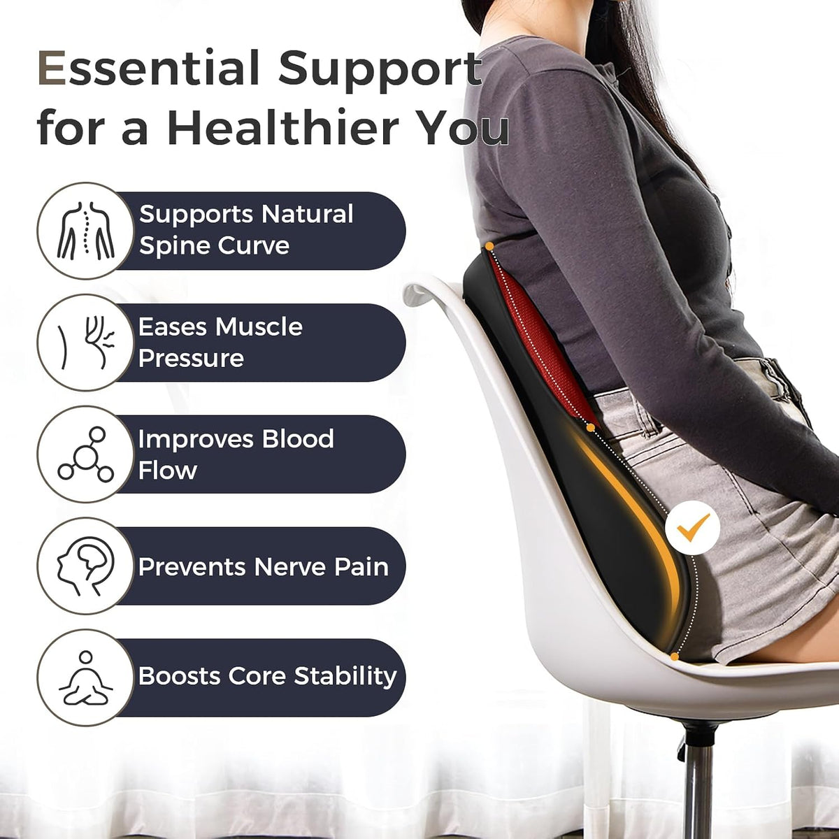 Coverado Lumbar Support Pillow for Car, Ergonomic Memory Foam Back Pillow for Office Chair, Back Cushion for Back Pain Relief, PU Leather Car Lumbar Support for Driving Seat
