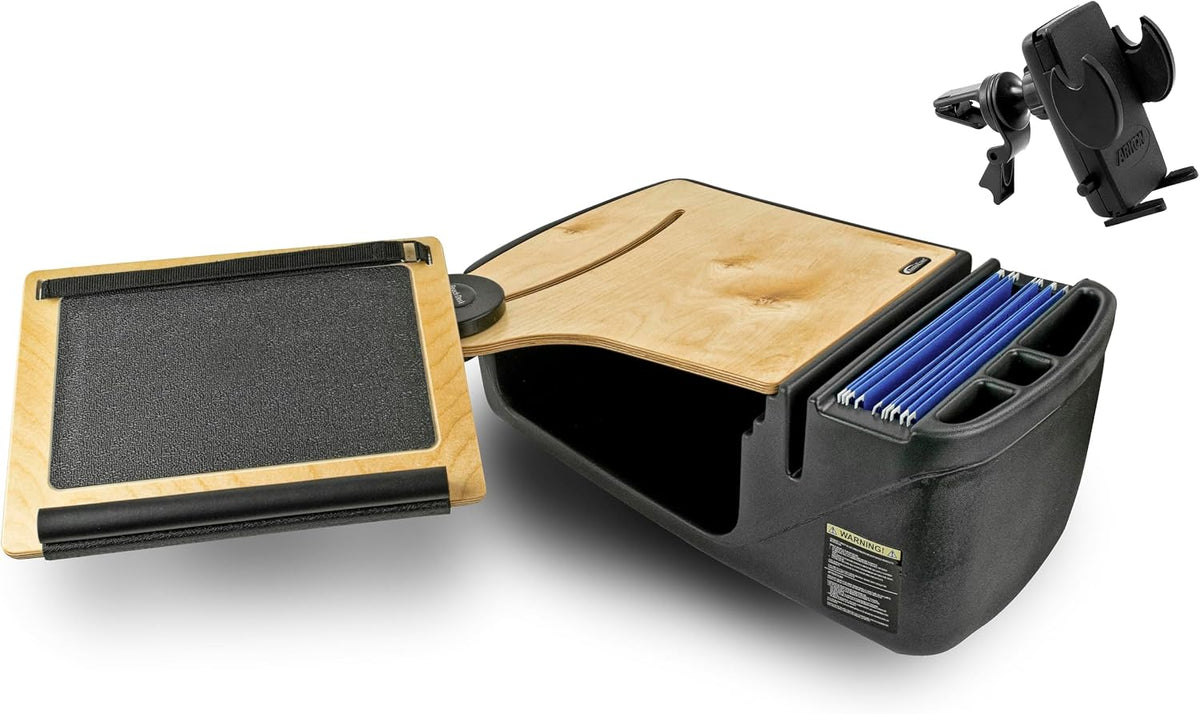 AutoExec Reach Desk Front Seat Car Desk and Portable Workstation with Phone Vent Clip, Natural