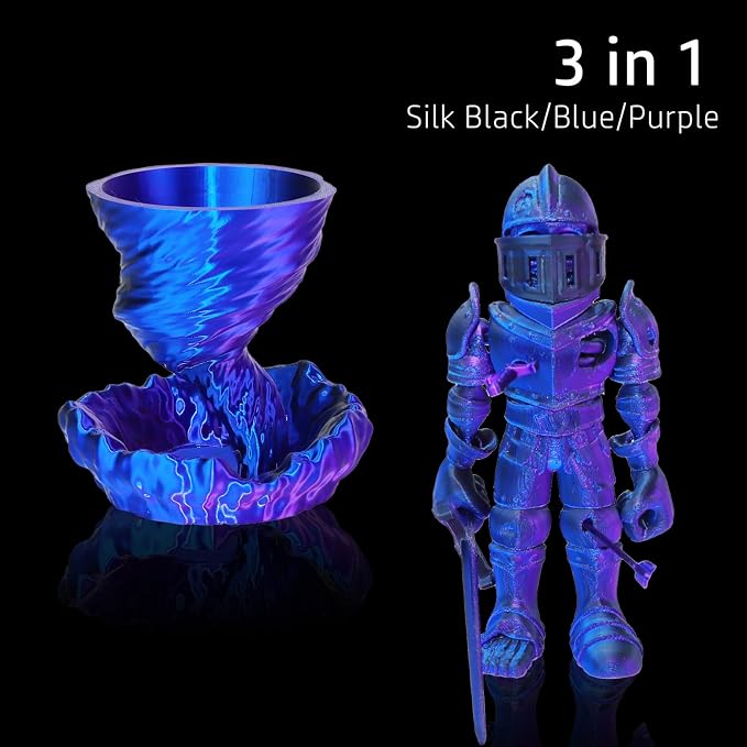 LOVOON 3D PLA Printer Filament 1.75mm, Silk Tricolors PLA Blue/Black/Purple