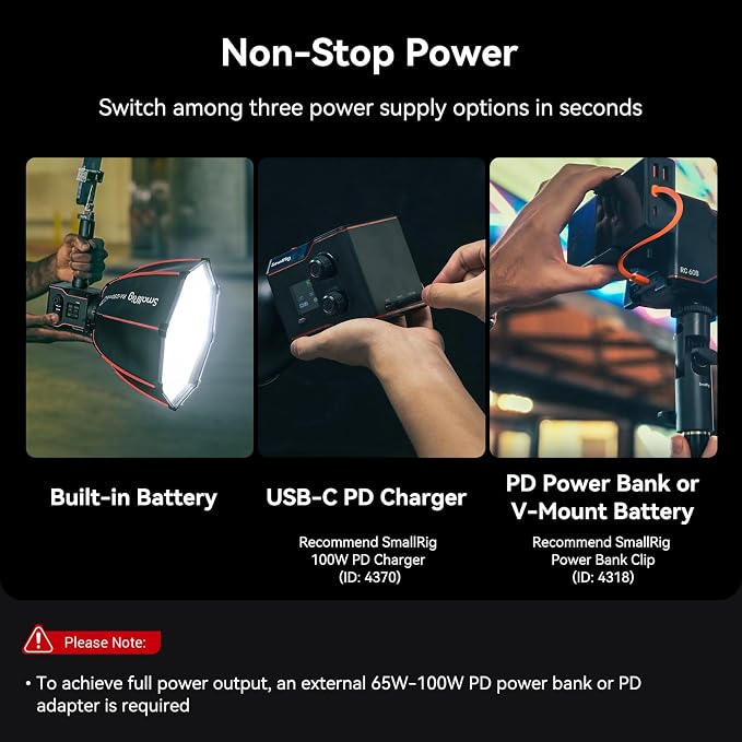 SmallRig RC 60B COB Video Light, 49Wh Battery 45min Runtime, 63W 11200lux CRI