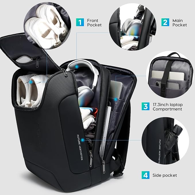 BANGE Men's Laptop Backpack for 17.3Inch Notebook, Waterproof Fashion Travel