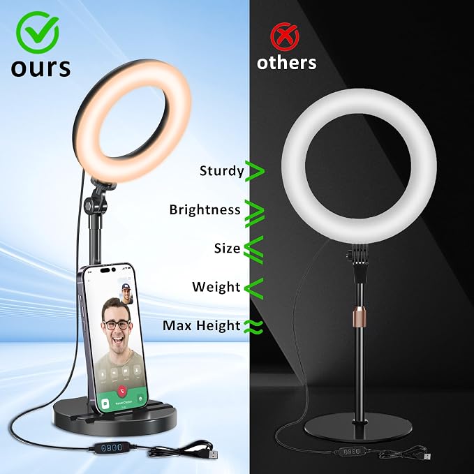 Desk Ring Light with Telescopic Stand, Travel Desktop Hola Light