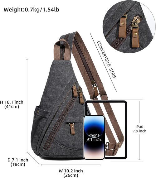 KL928 Canvas Sling Bag - Stylish Small Crossbody Backpack for Men & Women | Black Color