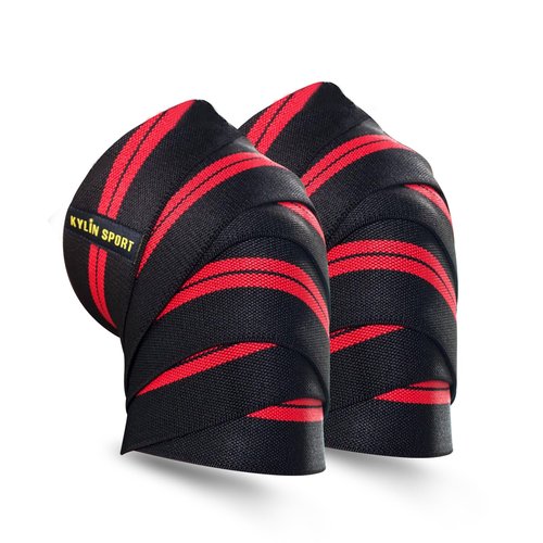 KYLIN SPORT 79" Knee Wrap (Pair) Elasticated Compression Knee Support for Cross Training WODs Gym Workout Weightlifting Fitness Powerlifting/Man and Woman (Red/Black)