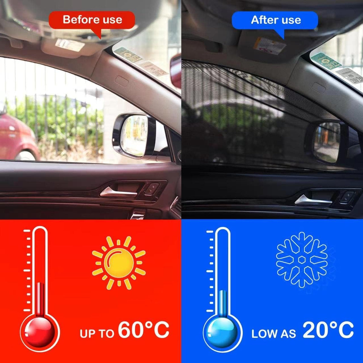 2Pack Front Car Window Screen Mesh Cover up to 40", Sunshade Anti-UV Rays, Privacy Shade Car Camping Net for Ventilation