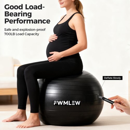 FWMLEW Extra Thick Exercise Yoga Ball, 5-Size Anti-Burst Heavy Duty Stability Gym Ball for Fitness, Core Workout, Pregnancy & Office Chair, Includes Quick Pump (L(23-26ines/58-65cm))