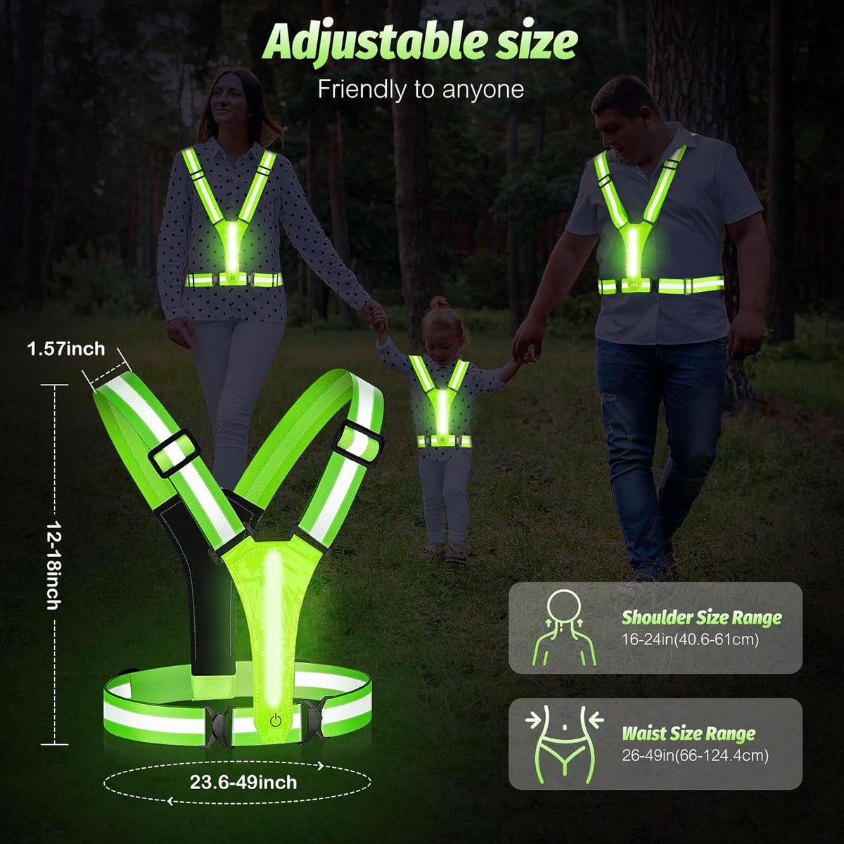 Skiennix LED Reflective Running Vest - Rechargeable Night Gear With 3 Light Modes | Safety Belt for Runners